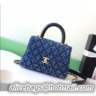 Stylish Cheap Chanel Coco Handle Washed Denim Mini Flap Bag AS2215 Blue 2026