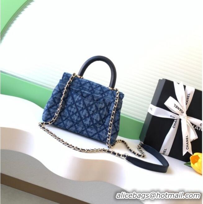 Stylish Cheap Chanel Coco Handle Washed Denim Mini Flap Bag AS2215 Blue 2026