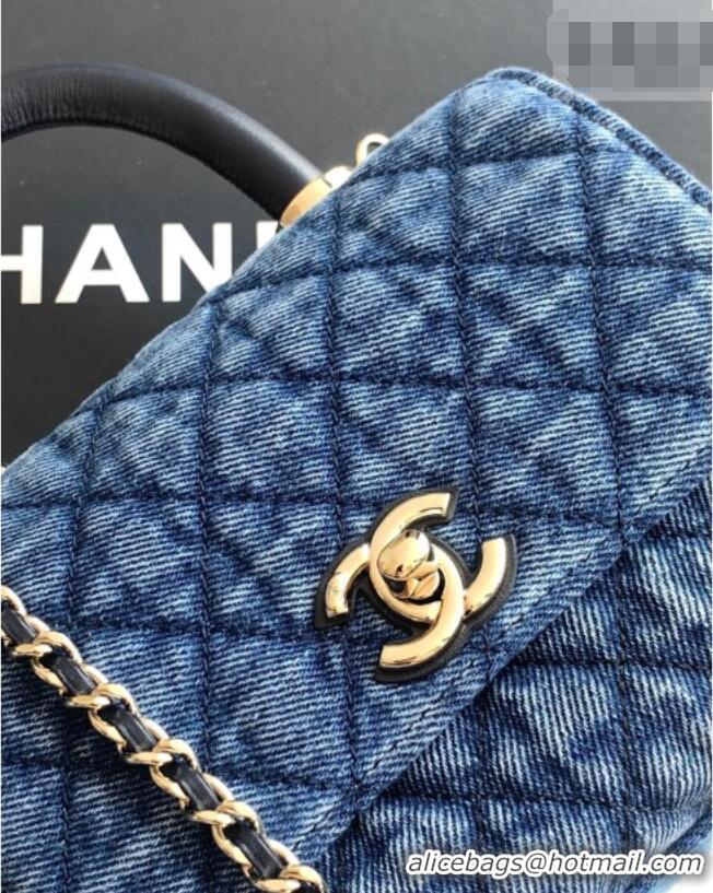 Stylish Cheap Chanel Coco Handle Washed Denim Mini Flap Bag AS2215 Blue 2026