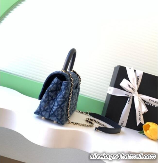 Stylish Cheap Chanel Coco Handle Washed Denim Mini Flap Bag AS2215 Blue 2026