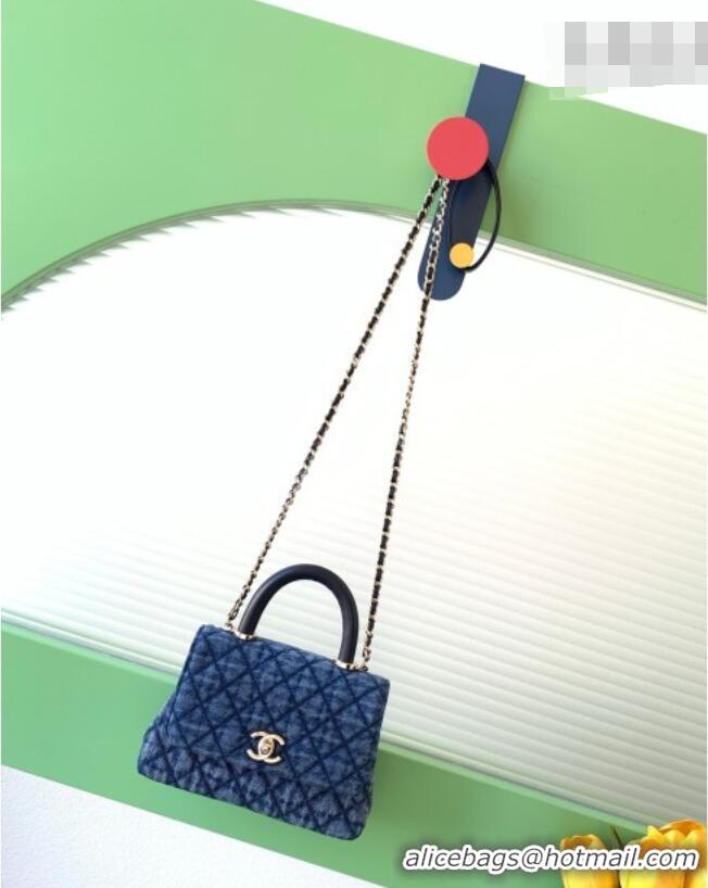Stylish Cheap Chanel Coco Handle Washed Denim Mini Flap Bag AS2215 Blue 2026