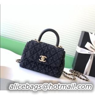 Buy Fashionable Chanel Coco Handle Denim Mini Flap Bag AS2215 Black 2026