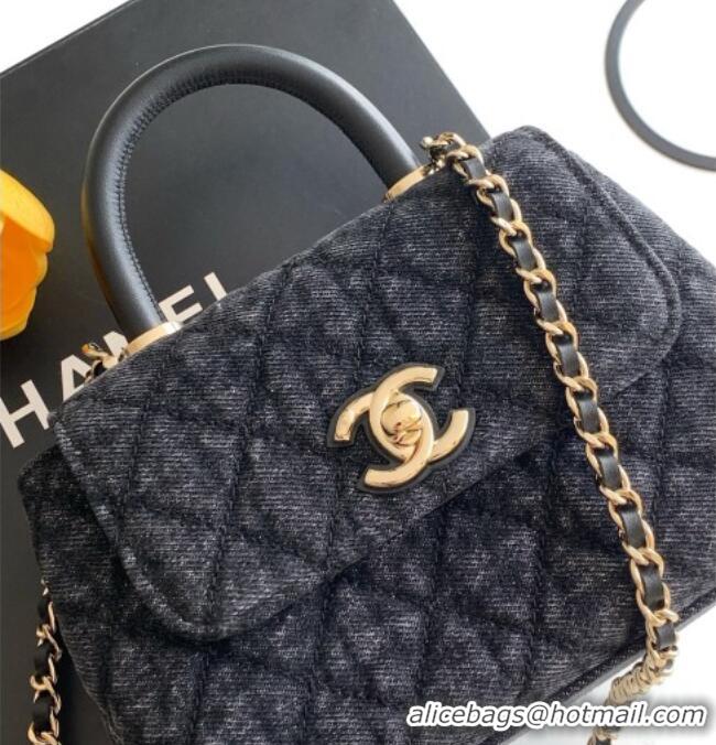 Buy Fashionable Chanel Coco Handle Denim Mini Flap Bag AS2215 Black 2026