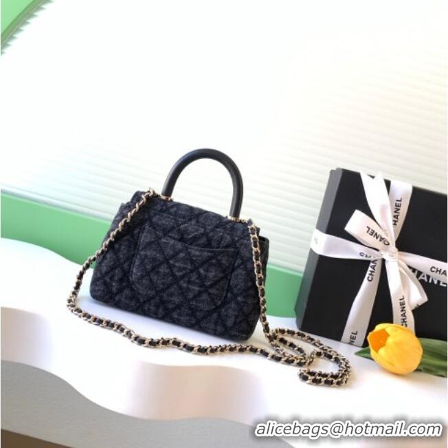 Buy Fashionable Chanel Coco Handle Denim Mini Flap Bag AS2215 Black 2026