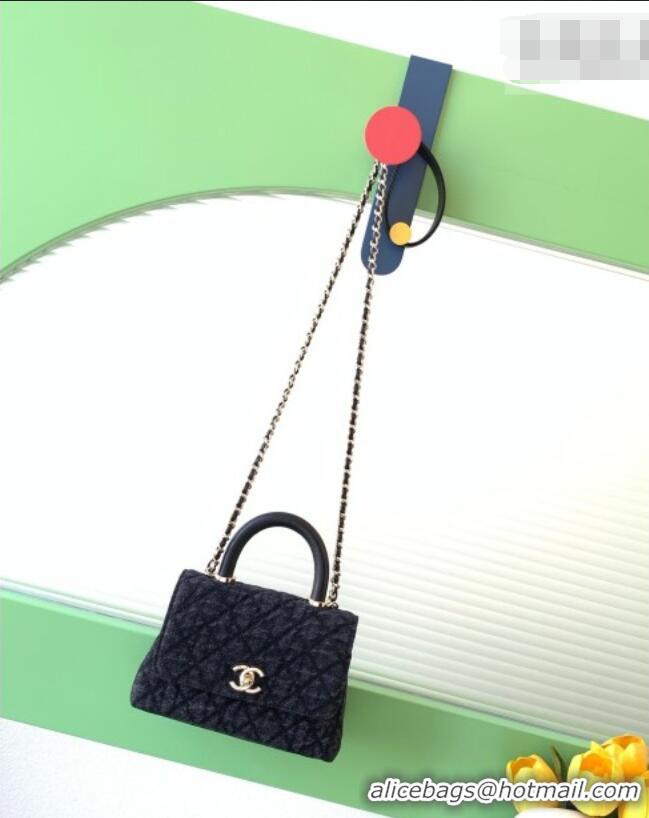 Buy Fashionable Chanel Coco Handle Denim Mini Flap Bag AS2215 Black 2026