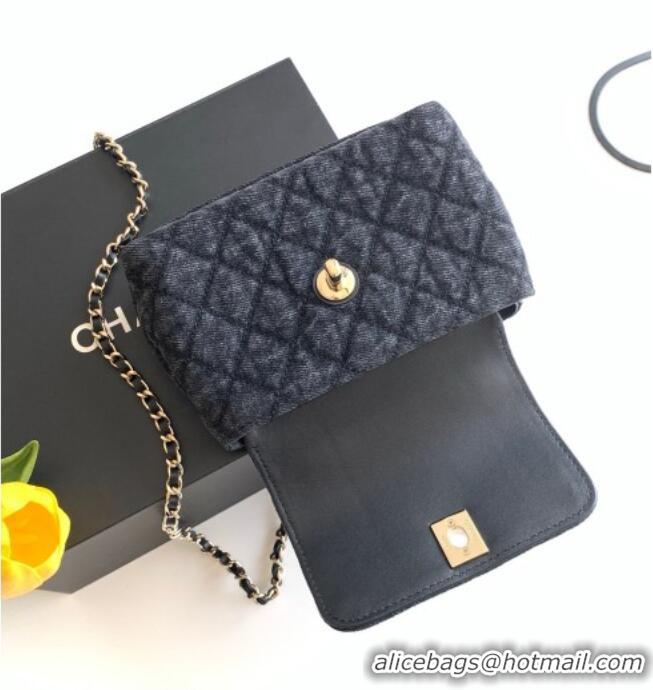 Famous Brand Chanel Washed Denim Clutch with Chain and Handle AP4244 Black 2026