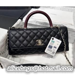 Cheap Discount Chanel Grained Calfskin Long Maxi Flap Bag with Top Handle AS6091 Black/Burgundy 2026