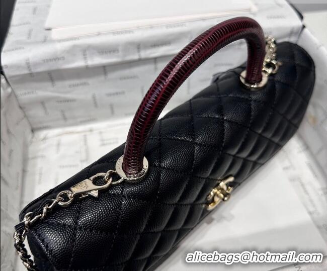 Cheap Discount Chanel Grained Calfskin Long Maxi Flap Bag with Top Handle AS6091 Black/Burgundy 2026