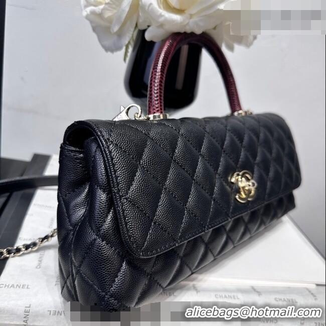 Cheap Discount Chanel Grained Calfskin Long Maxi Flap Bag with Top Handle AS6091 Black/Burgundy 2026