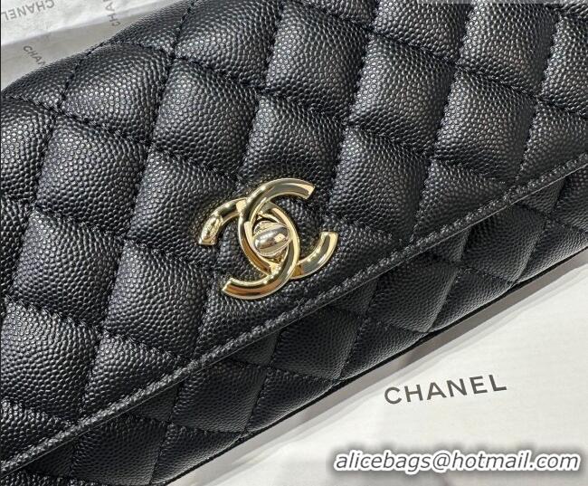 Cheap Discount Chanel Grained Calfskin Long Maxi Flap Bag with Top Handle AS6091 Black/Burgundy 2026