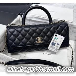 Buy Discount Chanel Grained Calfskin Long Maxi Flap Bag with Top Handle AS6091 Black/Gold 2026
