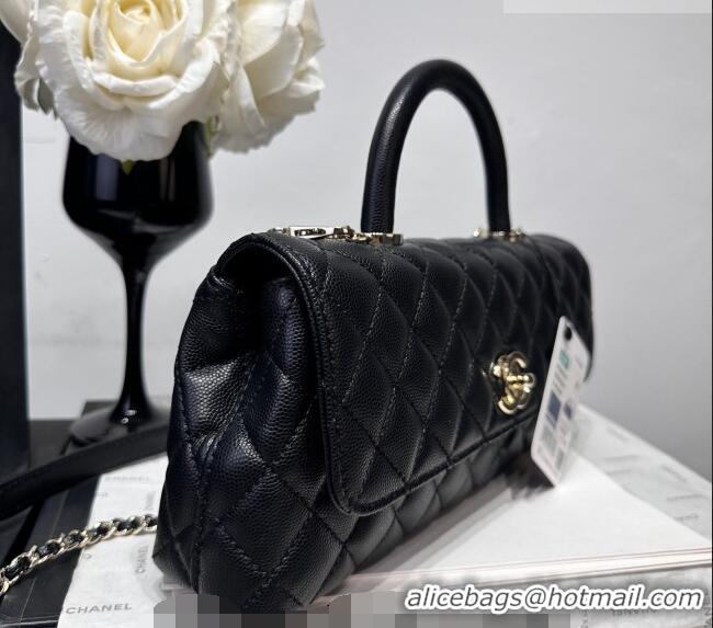 Buy Discount Chanel Grained Calfskin Long Maxi Flap Bag with Top Handle AS6091 Black/Gold 2026