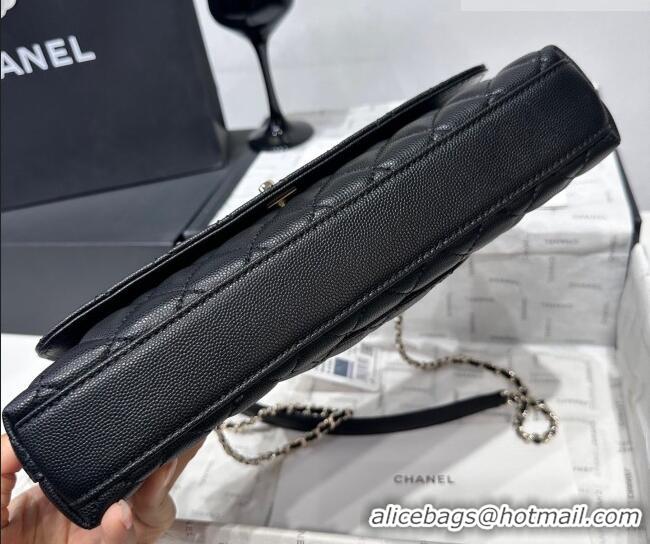 Buy Discount Chanel Grained Calfskin Long Maxi Flap Bag with Top Handle AS6091 Black/Gold 2026