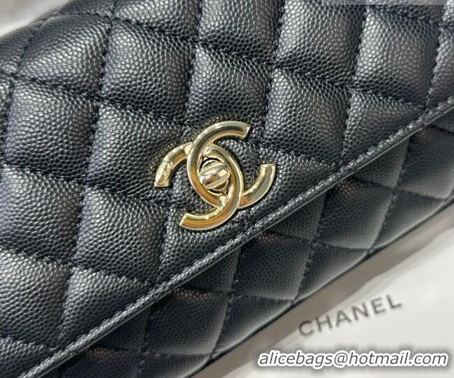 Buy Discount Chanel Grained Calfskin Long Maxi Flap Bag with Top Handle AS6091 Black/Gold 2026