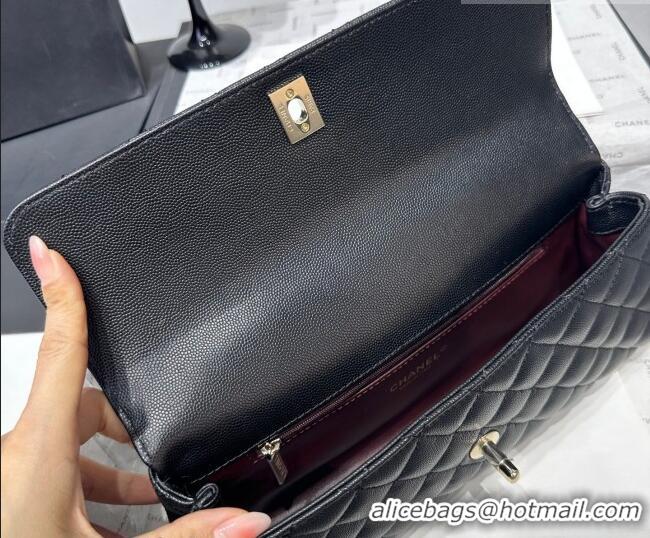 Buy Discount Chanel Grained Calfskin Long Maxi Flap Bag with Top Handle AS6091 Black/Gold 2026
