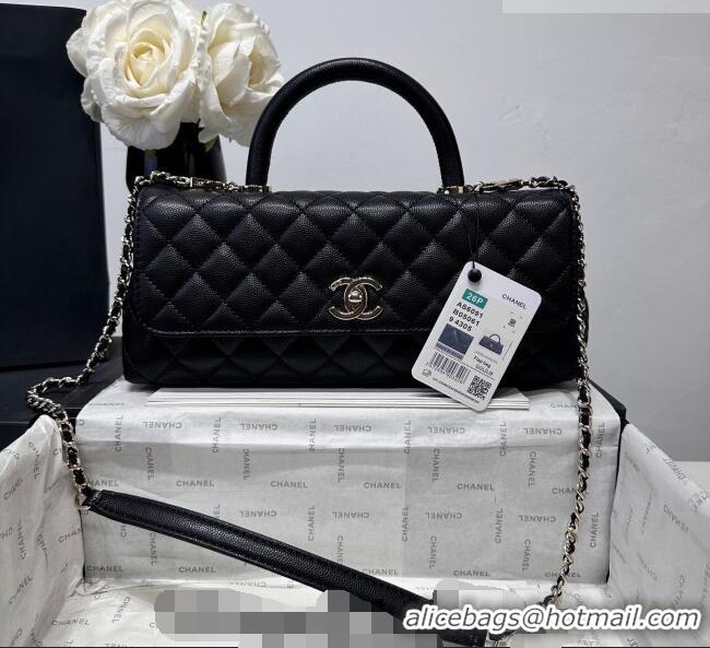 Buy Discount Chanel Grained Calfskin Long Maxi Flap Bag with Top Handle AS6091 Black/Gold 2026