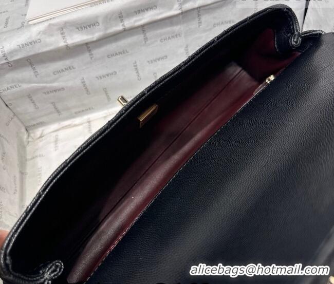 Buy Discount Chanel Grained Calfskin Long Maxi Flap Bag with Top Handle AS6091 Black/Gold 2026