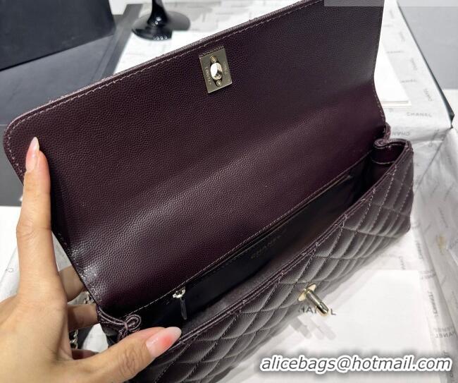 Original Cheap Chanel Grained Calfskin Long Maxi Flap Bag with Top Handle AS6091 Brown 2026