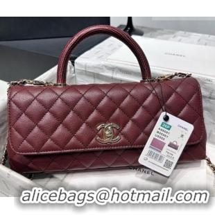 Good Quality Chanel Grained Calfskin Long Maxi Flap Bag with Top Handle AS6091 Burgundy 2026