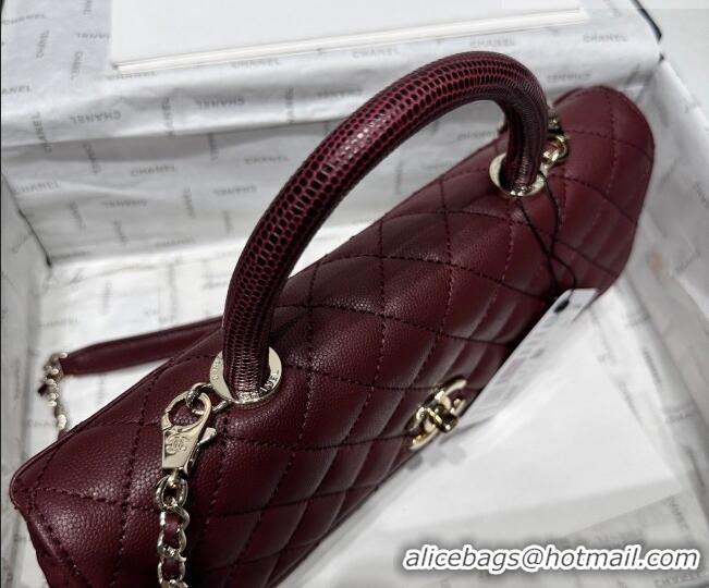 Good Quality Chanel Grained Calfskin Long Maxi Flap Bag with Top Handle AS6091 Burgundy 2026