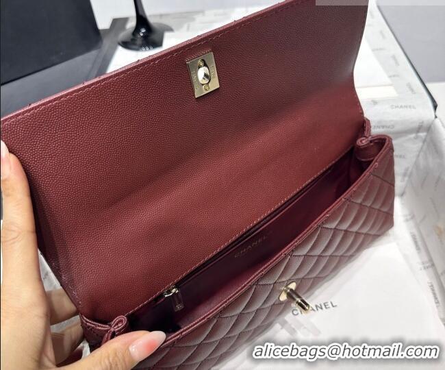 Good Quality Chanel Grained Calfskin Long Maxi Flap Bag with Top Handle AS6091 Burgundy 2026