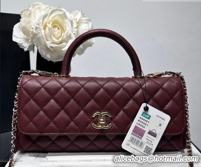 Good Quality Chanel Grained Calfskin Long Maxi Flap Bag with Top Handle AS6091 Burgundy 2026