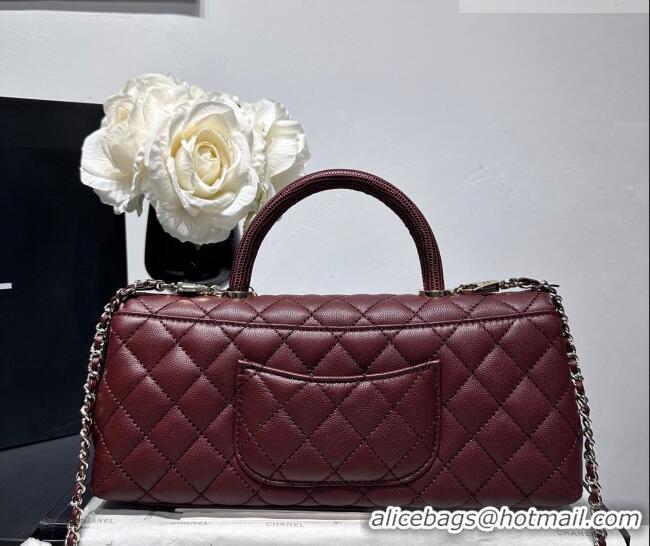 Good Quality Chanel Grained Calfskin Long Maxi Flap Bag with Top Handle AS6091 Burgundy 2026