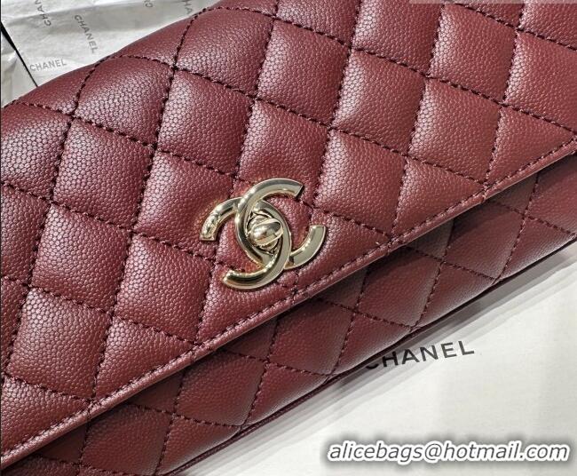 Good Quality Chanel Grained Calfskin Long Maxi Flap Bag with Top Handle AS6091 Burgundy 2026