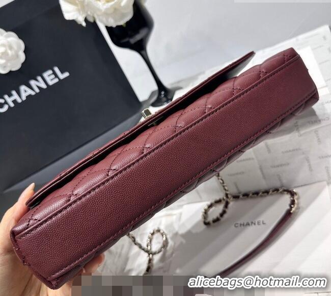 Good Quality Chanel Grained Calfskin Long Maxi Flap Bag with Top Handle AS6091 Burgundy 2026