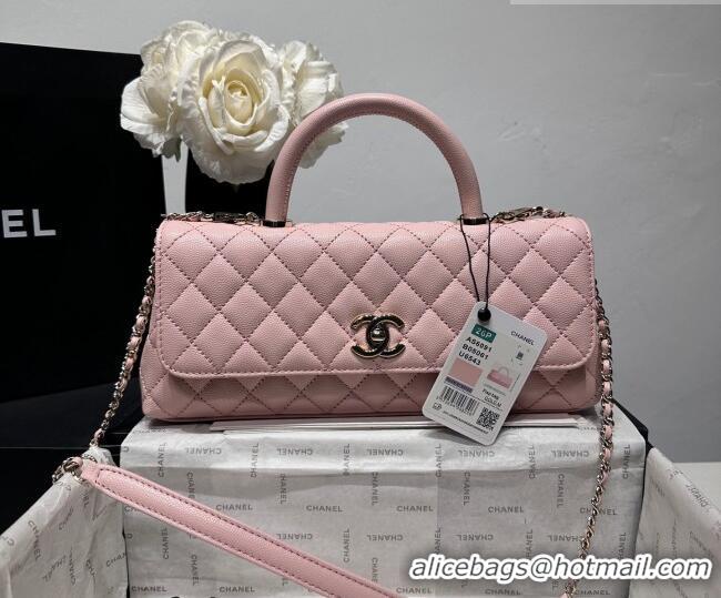 Top Quality Chanel Grained Calfskin Long Maxi Flap Bag with Top Handle AS6091 Pink 2026