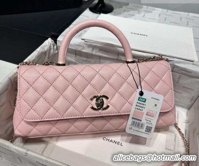 Top Quality Chanel Grained Calfskin Long Maxi Flap Bag with Top Handle AS6091 Pink 2026