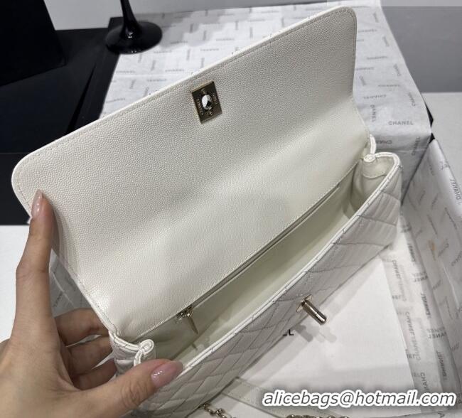 Inexpensive Chanel Grained Calfskin Long Maxi Flap Bag with Top Handle AS6091 White 2026