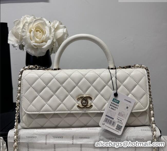 Inexpensive Chanel Grained Calfskin Long Maxi Flap Bag with Top Handle AS6091 White 2026