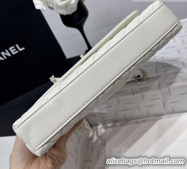 Inexpensive Chanel Grained Calfskin Long Maxi Flap Bag with Top Handle AS6091 White 2026
