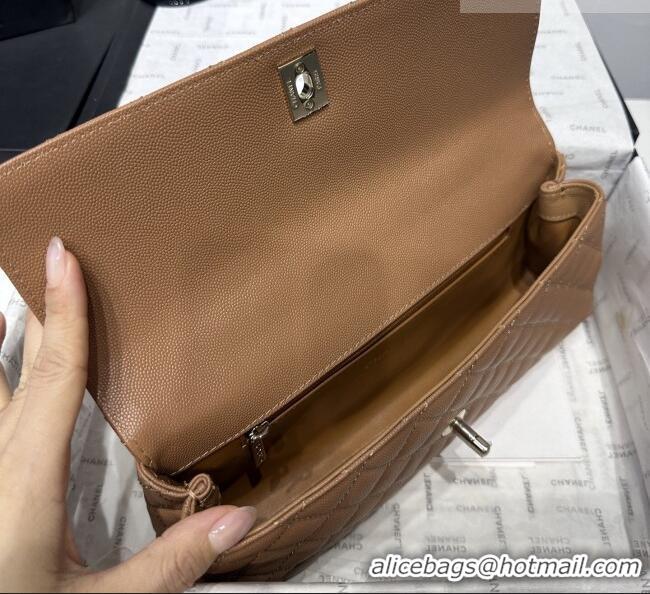 Top Design Chanel Grained Calfskin Long Maxi Flap Bag with Top Handle AS6091 Caramel 2026