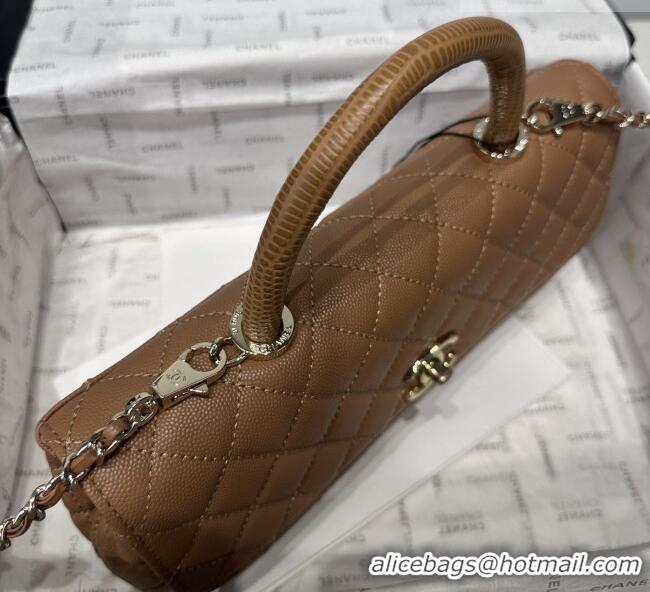 Top Design Chanel Grained Calfskin Long Maxi Flap Bag with Top Handle AS6091 Caramel 2026