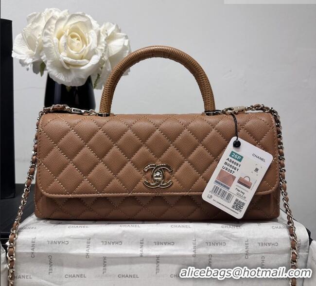 Top Design Chanel Grained Calfskin Long Maxi Flap Bag with Top Handle AS6091 Caramel 2026