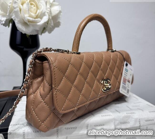 Top Design Chanel Grained Calfskin Long Maxi Flap Bag with Top Handle AS6091 Caramel 2026