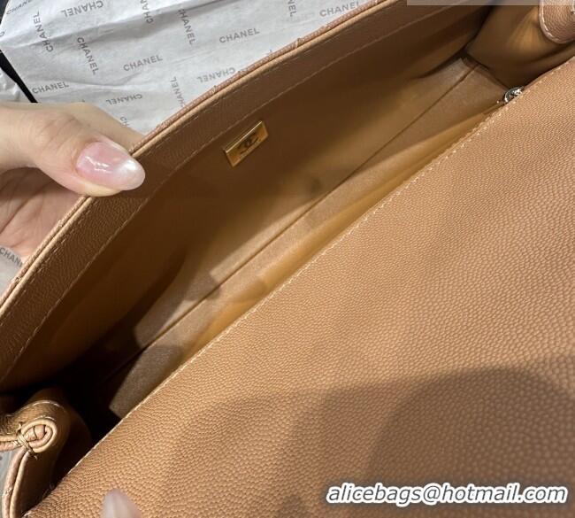 Top Design Chanel Grained Calfskin Long Maxi Flap Bag with Top Handle AS6091 Caramel 2026