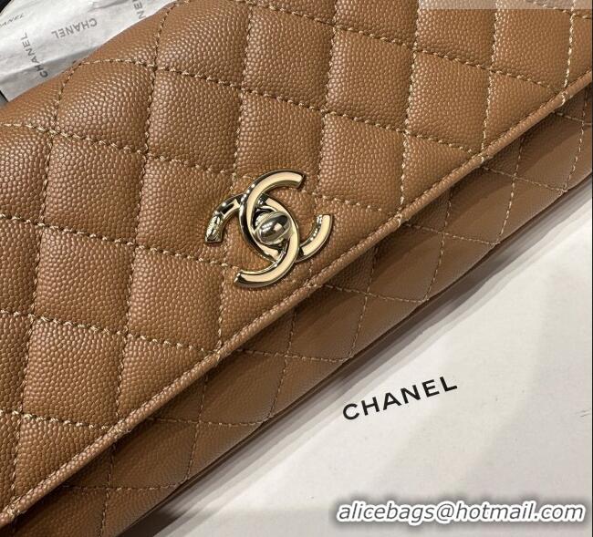 Top Design Chanel Grained Calfskin Long Maxi Flap Bag with Top Handle AS6091 Caramel 2026