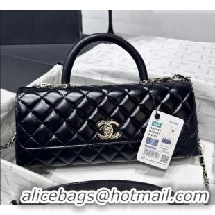 Modern Classic Chanel Waxy Calfskin Long Maxi Flap Bag with Top Handle AS6091 Black 2026