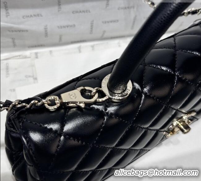 Modern Classic Chanel Waxy Calfskin Long Maxi Flap Bag with Top Handle AS6091 Black 2026