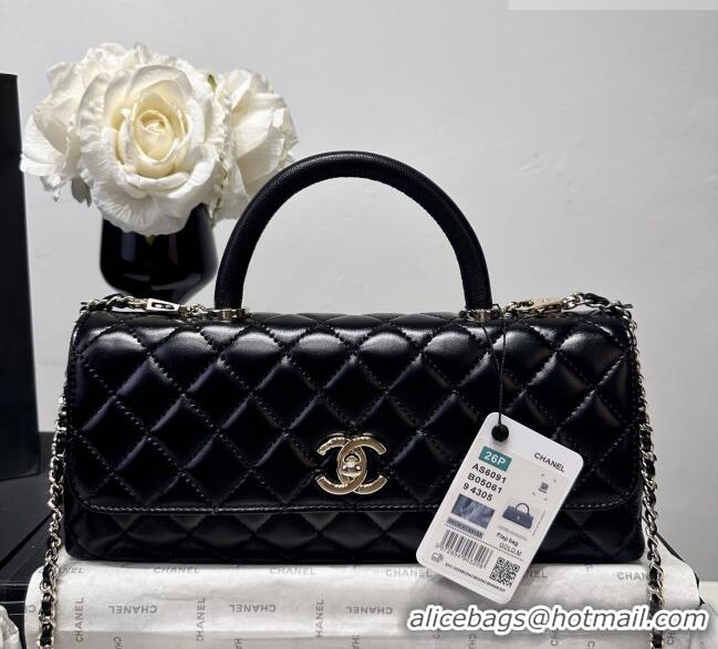 Modern Classic Chanel Waxy Calfskin Long Maxi Flap Bag with Top Handle AS6091 Black 2026