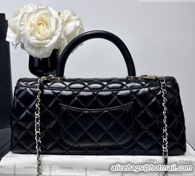 Modern Classic Chanel Waxy Calfskin Long Maxi Flap Bag with Top Handle AS6091 Black 2026