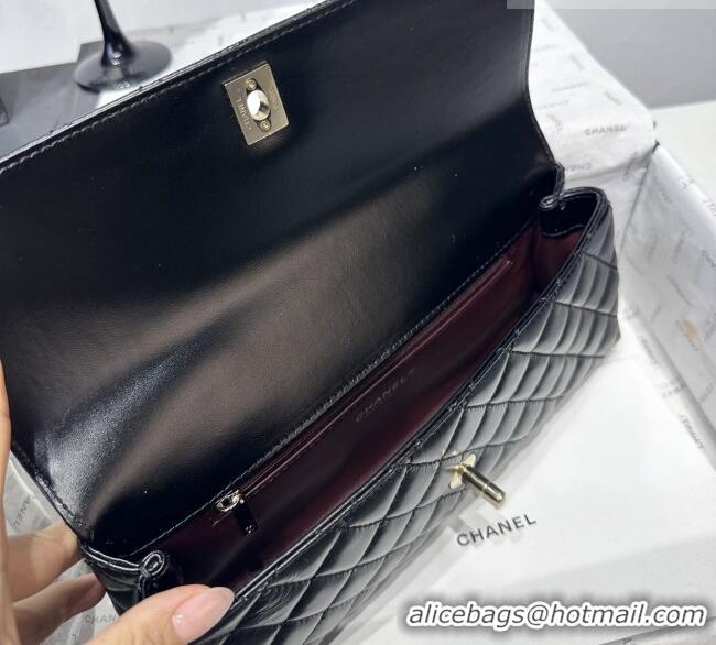 Modern Classic Chanel Waxy Calfskin Long Maxi Flap Bag with Top Handle AS6091 Black 2026