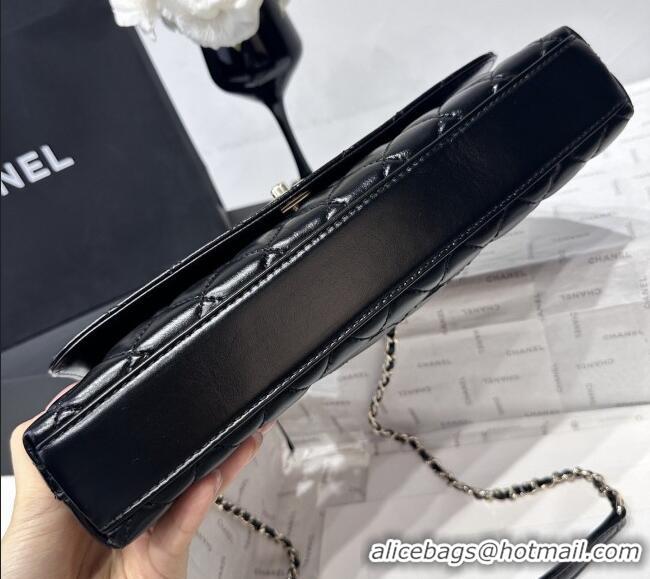 Modern Classic Chanel Waxy Calfskin Long Maxi Flap Bag with Top Handle AS6091 Black 2026