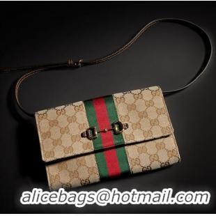 Buy New Cheap Gucci Horsebit Web Wallet With Strap 867120 Brown/Gold