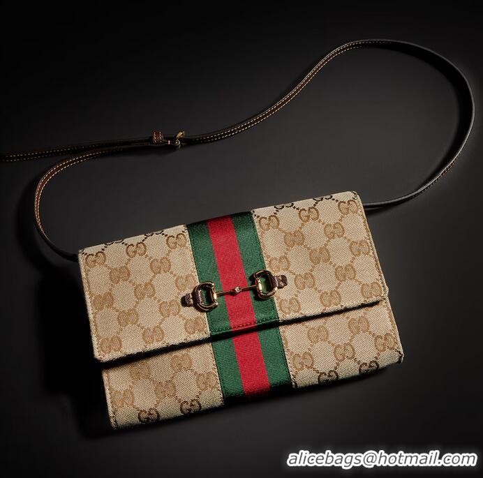 Buy New Cheap Gucci Horsebit Web Wallet With Strap 867120 Brown/Gold