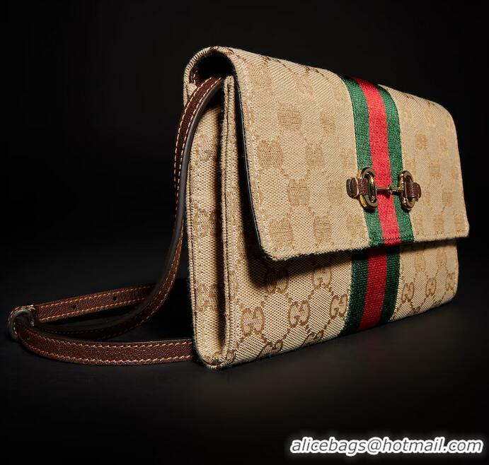 Buy New Cheap Gucci Horsebit Web Wallet With Strap 867120 Brown/Gold