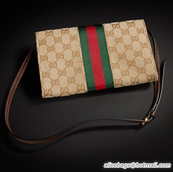 Buy New Cheap Gucci Horsebit Web Wallet With Strap 867120 Brown/Gold